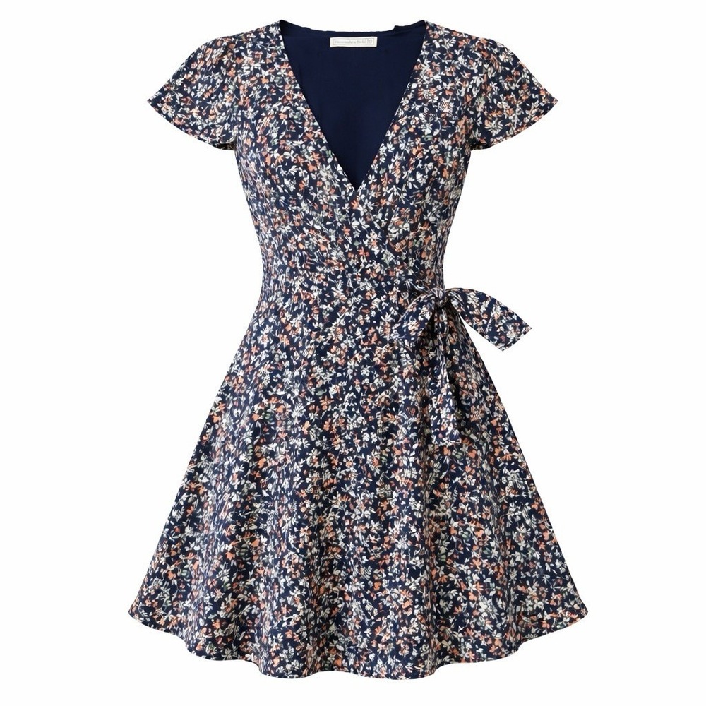 Abercrombie & Fitch Dark Floral Faux Wrap Mini Dress XS Coquette Cottagecore